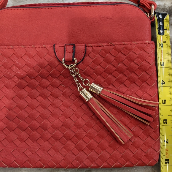 Red and Gold Accent Crossbody Purse w/ Animal Print Interior 8" x 8" USED ONCE! - Picture 3 of 4